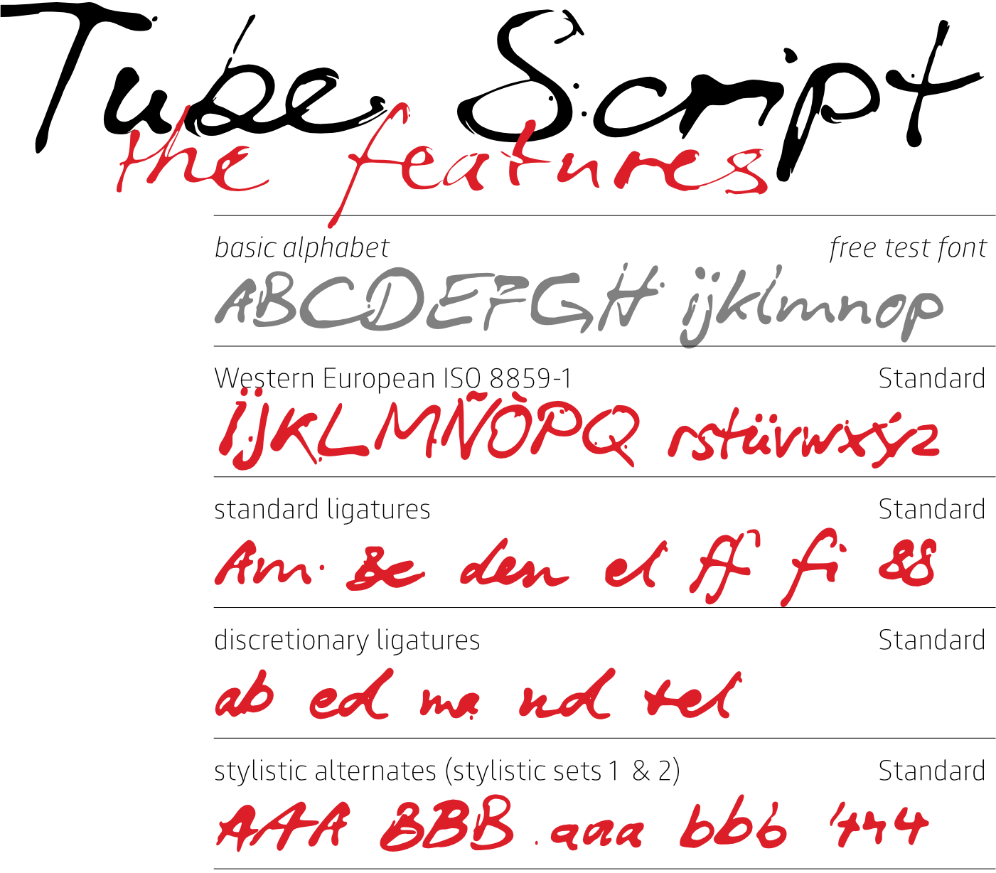 Tube Script Font features